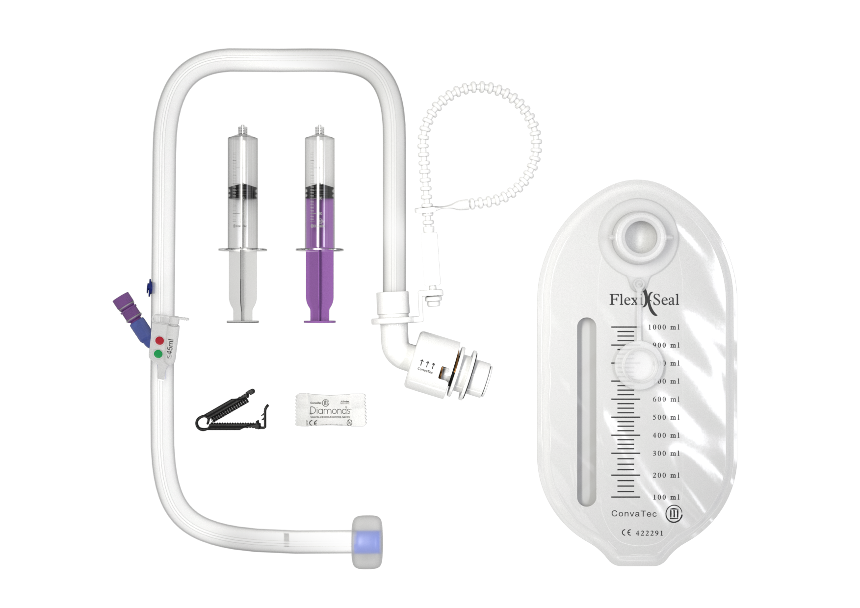 Système de prise en charge des matières fécales Flexi-SealMD PROTECT PLUS et système de prise en charge des matières fécales Flexi-SealMD PROTECT PLUS avec connecteur ENFitMC