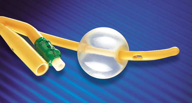 Siliconized Foley catheter, Tiemann/Coud&eacute;, 2-way, hard valve