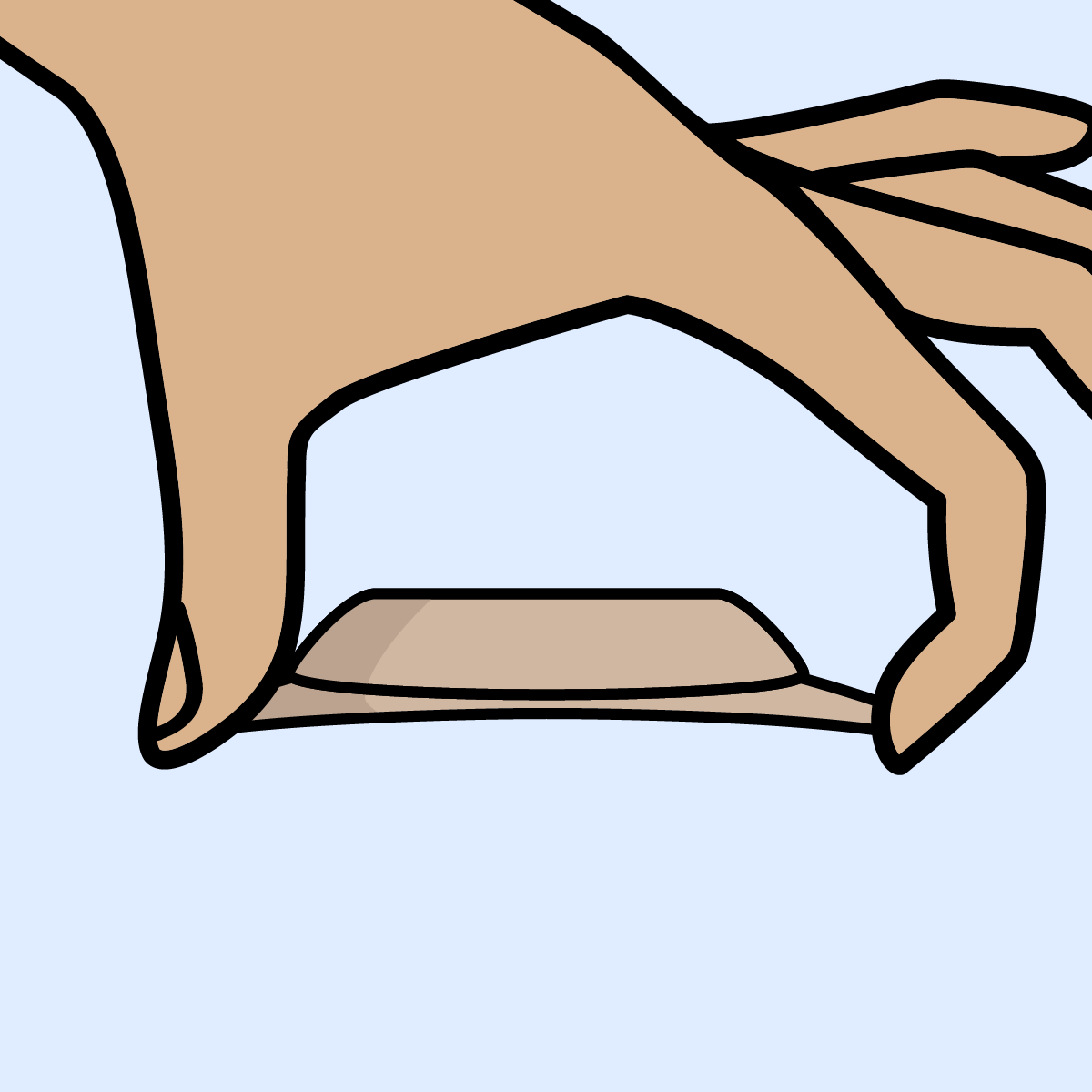 Animated GIF displaying flexible convex skin barrier bending when pressed at the top and bottom.
